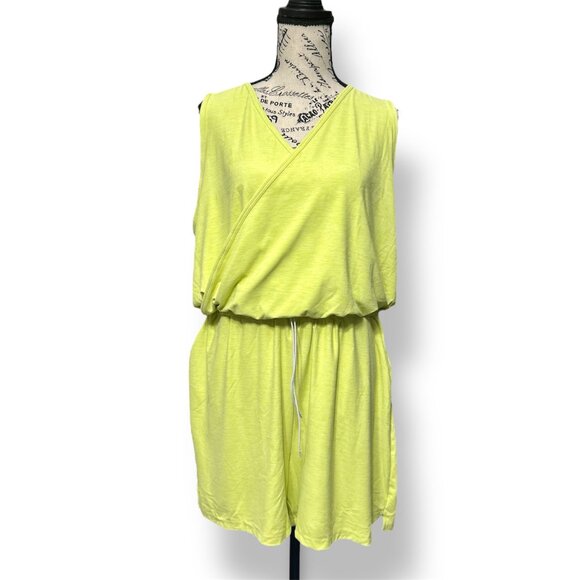 Old Navy XL Lime Green Breathe On Knit Wrap Romper Drawstring Waist Active NWT - Picture 2 of 11